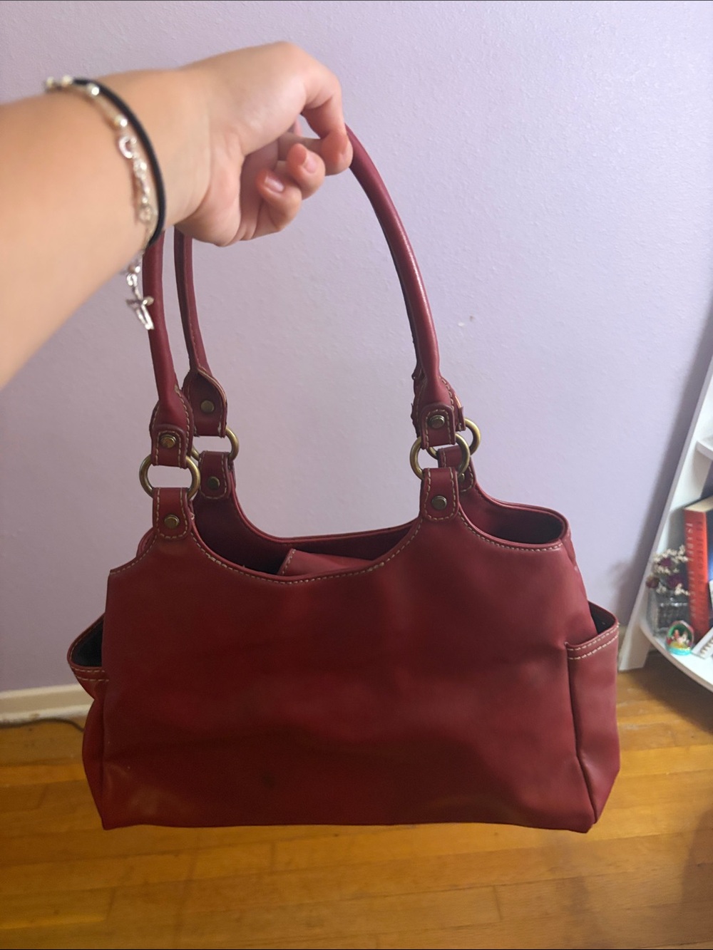 Structured Burgundy Shoulder Tote Bag - Women's Handbag